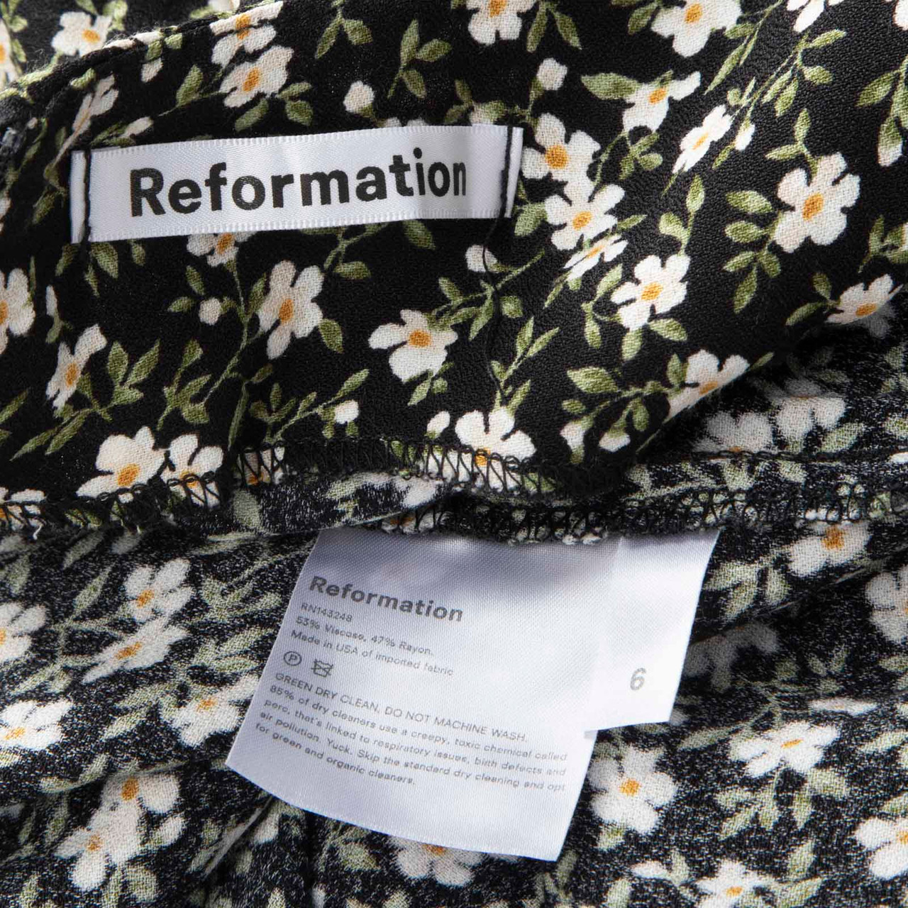 Reformation Black Midi Floral Printed Dress