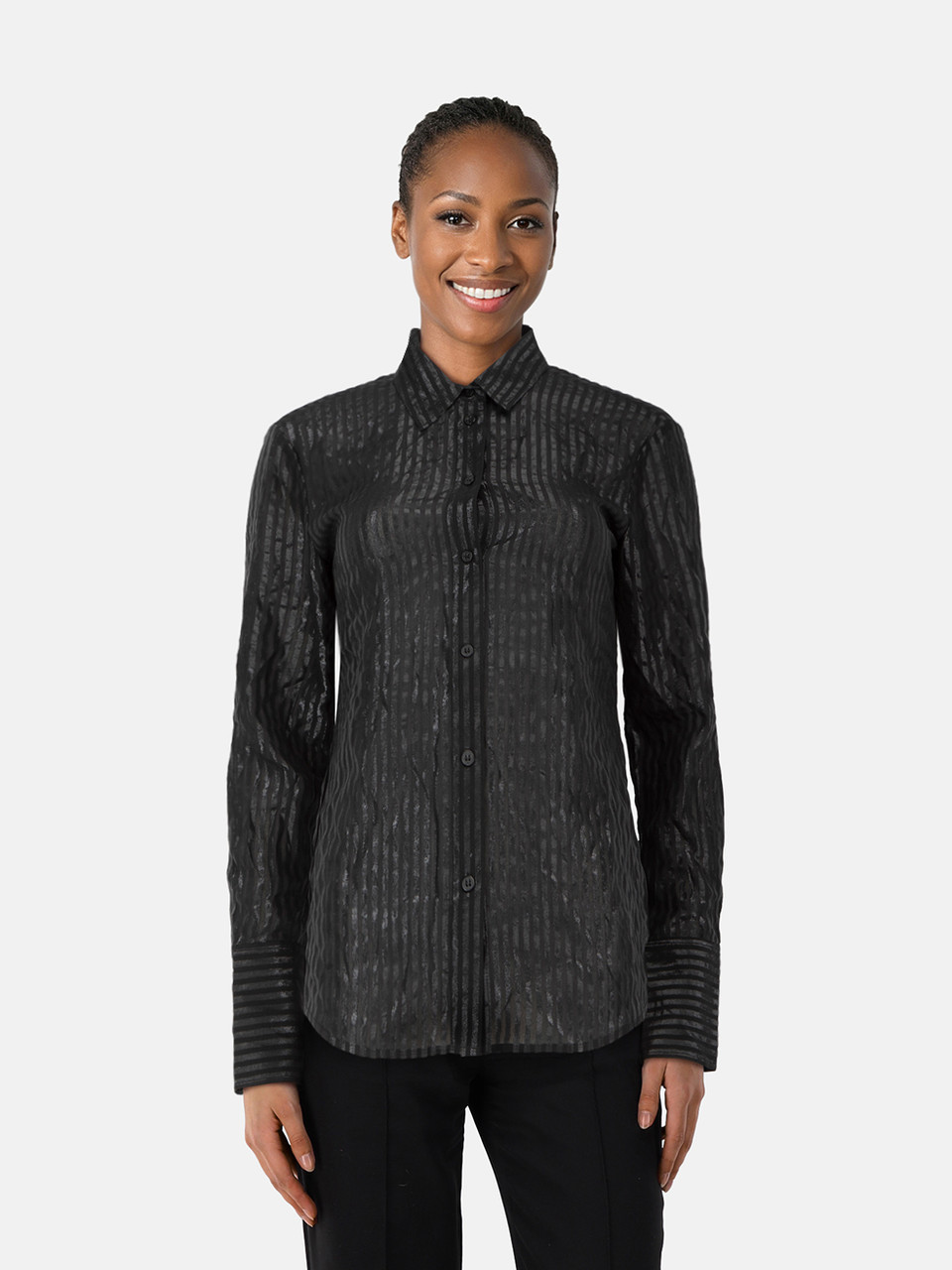 FRAME Black Metallic Striped Long Sleeve Shirt