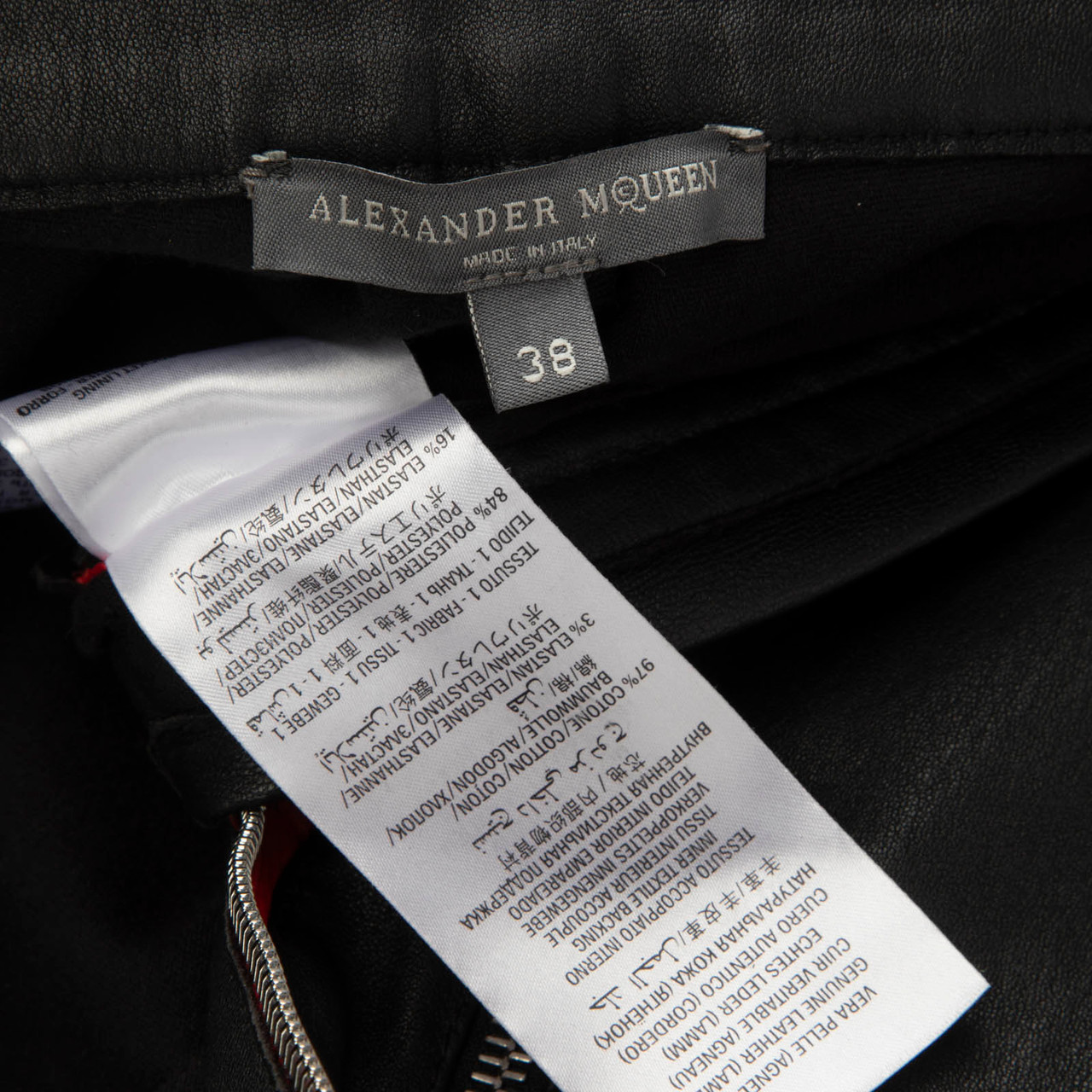 Alexander McQueen Black Leather Red Stripe Trousers