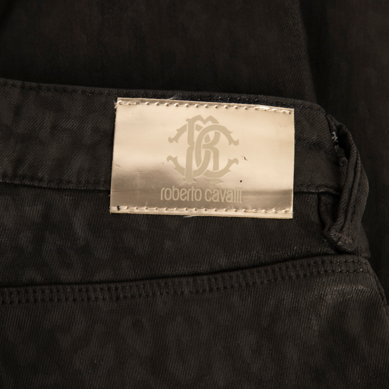 Roberto Cavalli Black Leopard Coated Skinny Jeans