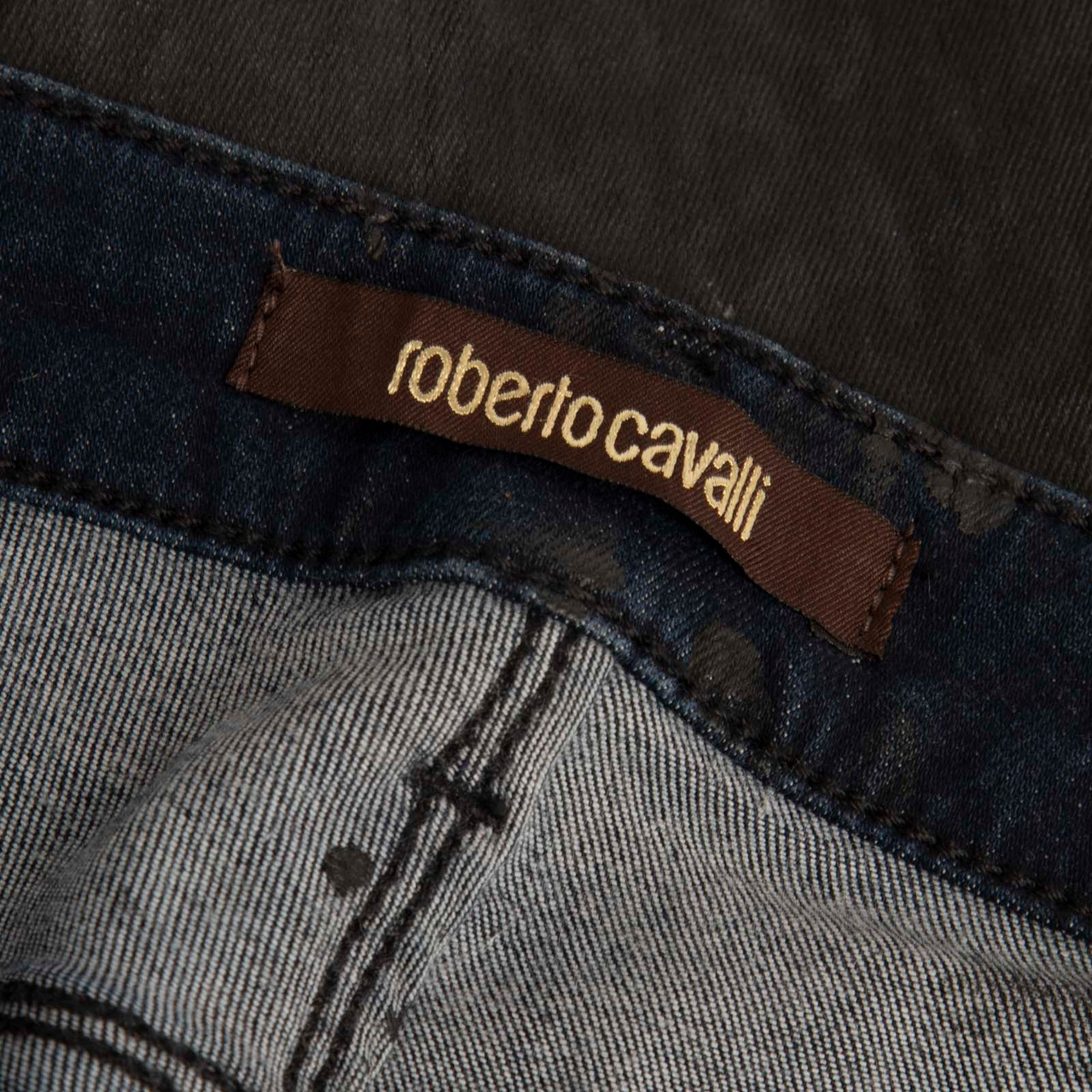 Roberto Cavalli Black Leopard Coated Skinny Jeans