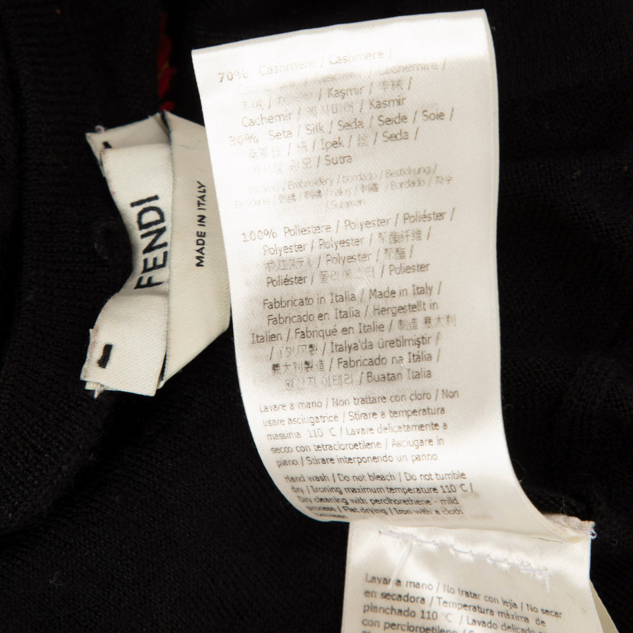 Fendi Black Cashmere Floral Embroidered Top