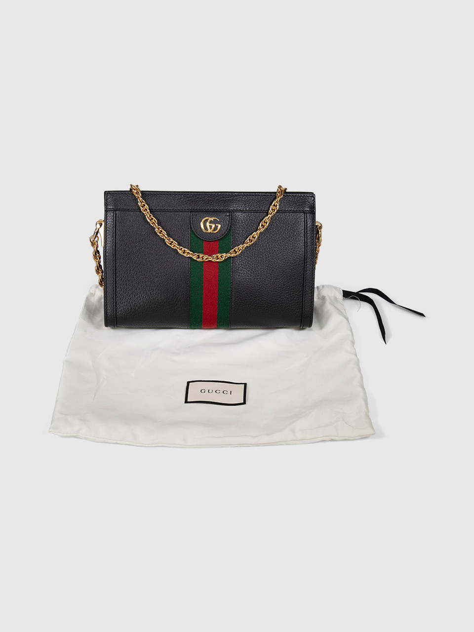 Gucci Black Leather Ophidia Web Stripe Bag