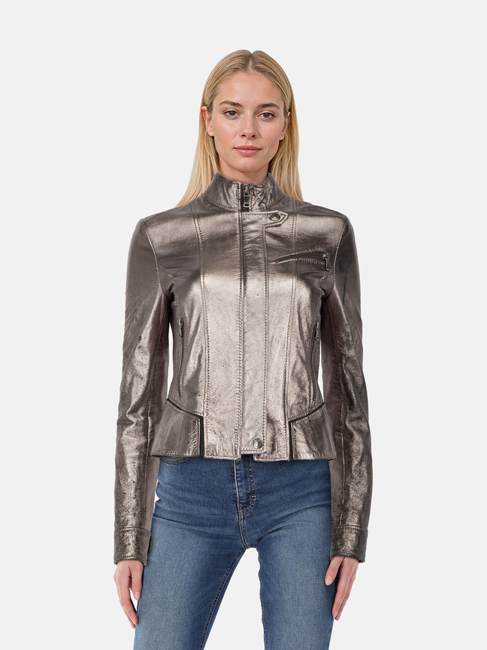 Dolce & Gabbana Silver Metallic Lamb Leather Jacket
