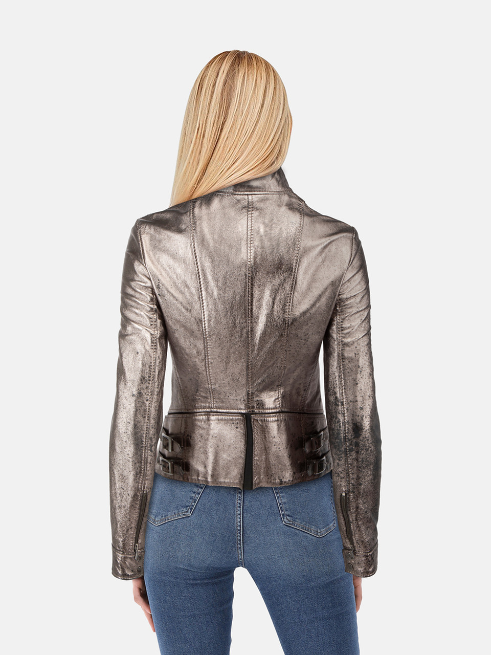 Dolce & Gabbana Silver Metallic Lamb Leather Jacket