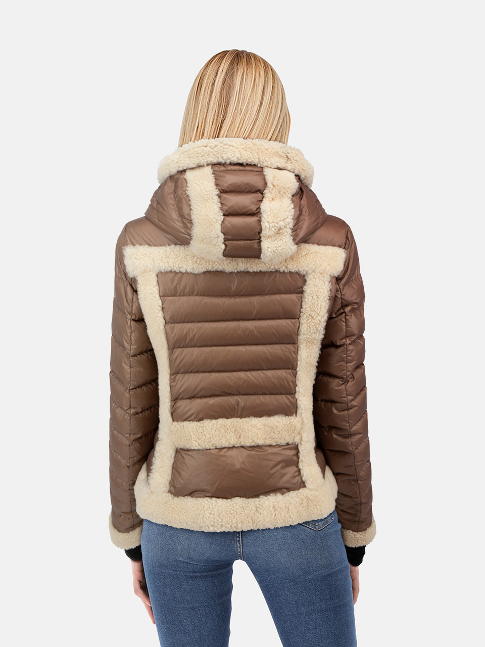 Moncler Brown Shearling Trim Down Puffer Coat