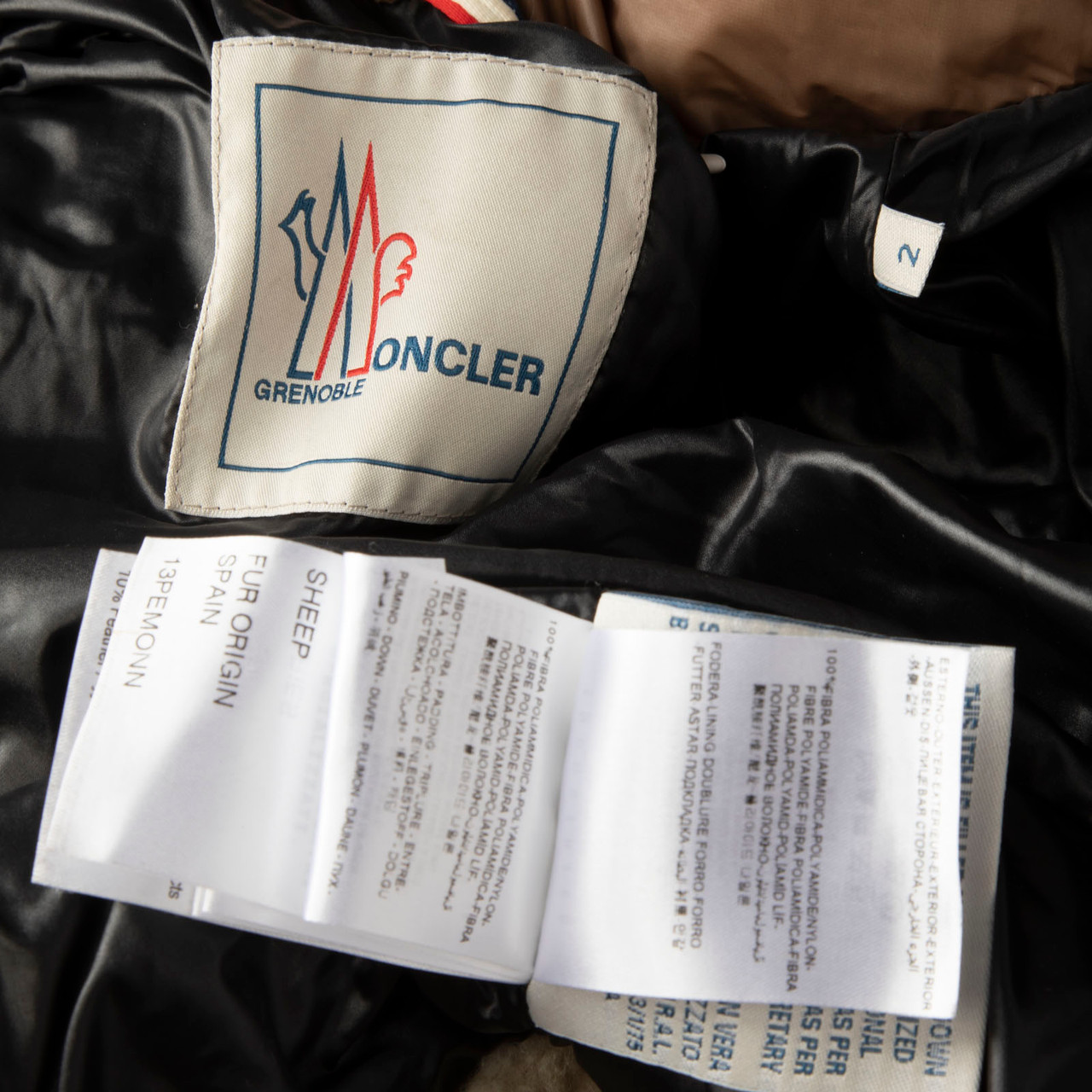 Moncler Brown Shearling Trim Down Puffer Coat