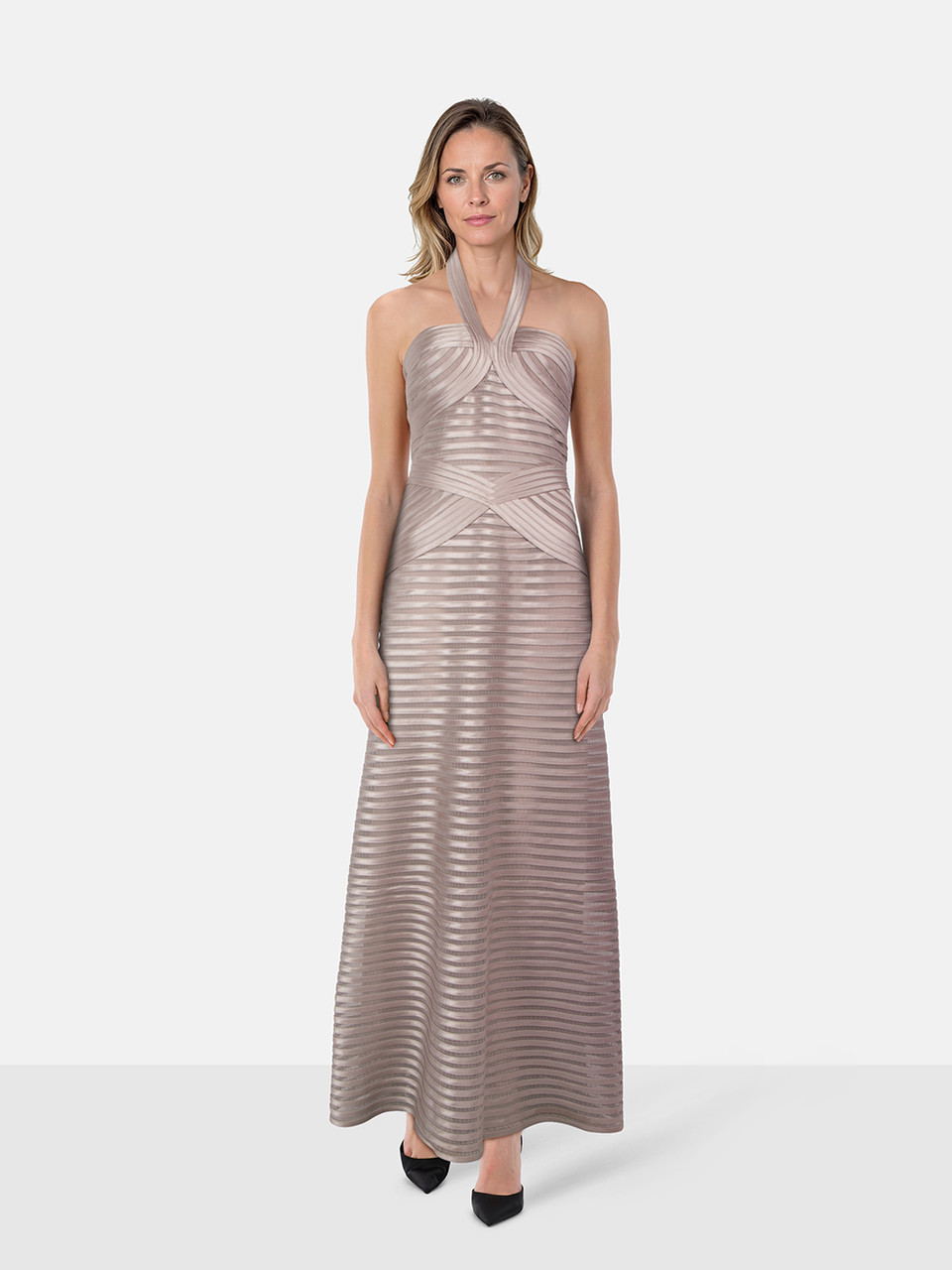 BCBG Max Azria Pink Halterneck Striped Maxi Dress