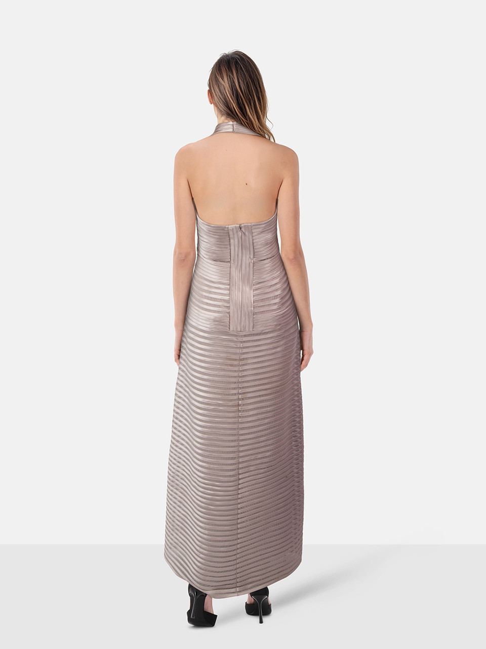 BCBG Max Azria Pink Halterneck Striped Maxi Dress