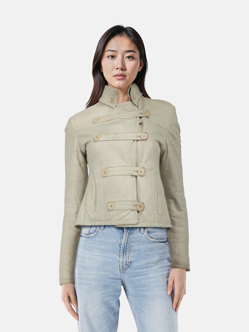 Emporio Armani Grey Leather Double Breast Jacket