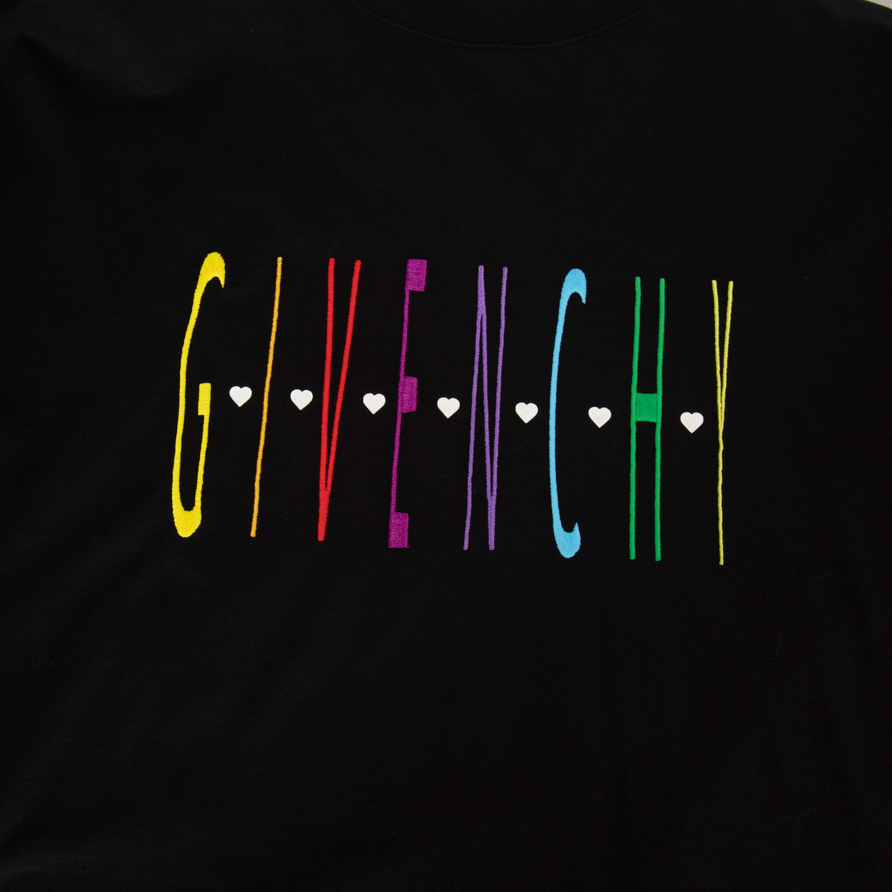 Givenchy Black & Rainbow Embroidered Logo T-Shirt