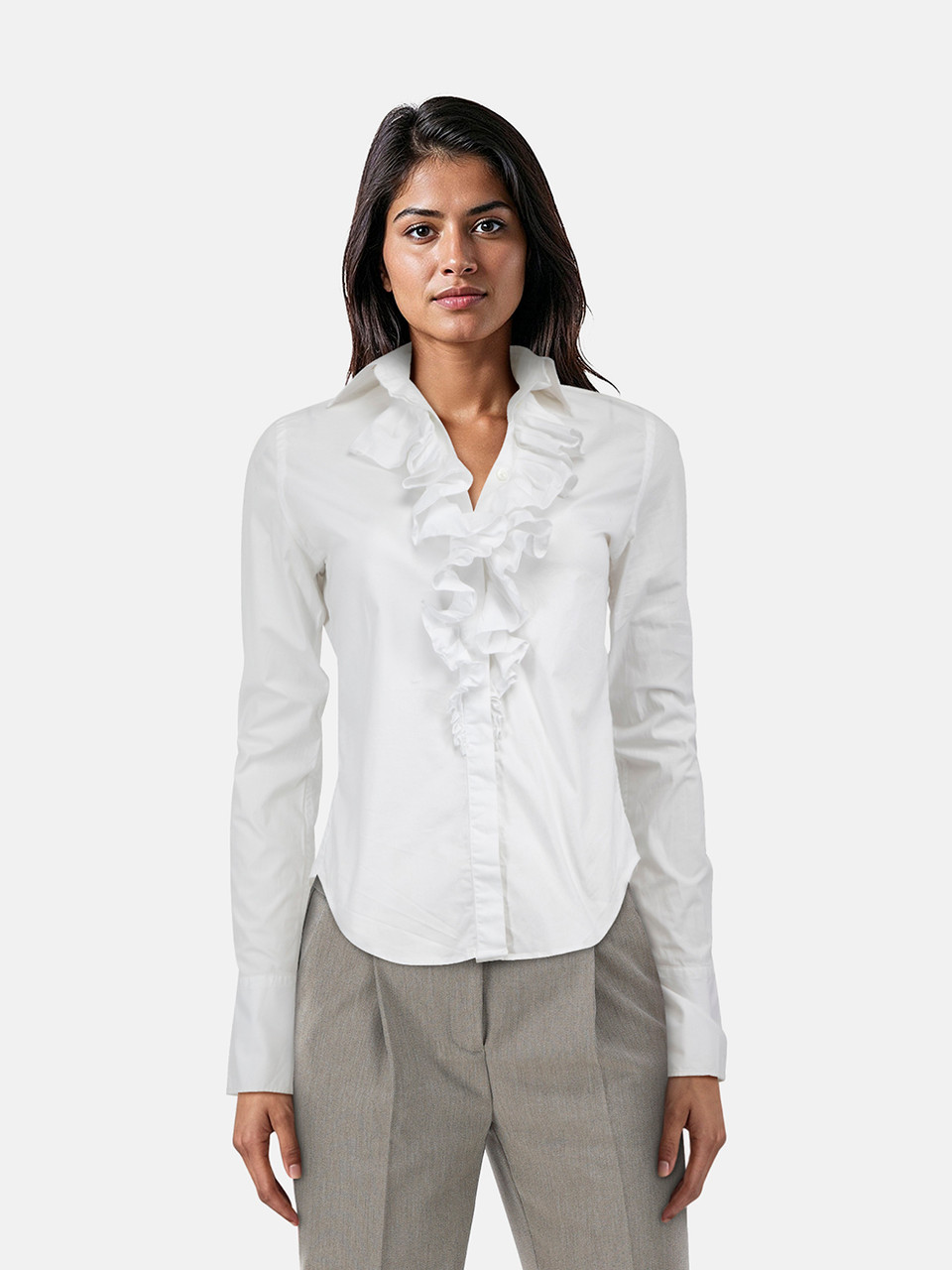 Ralph Lauren White Ruffle Long Sleeve Shirt