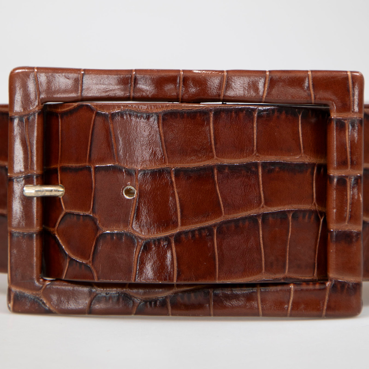 Max Mara Brown Croc Embossed Leather Belt