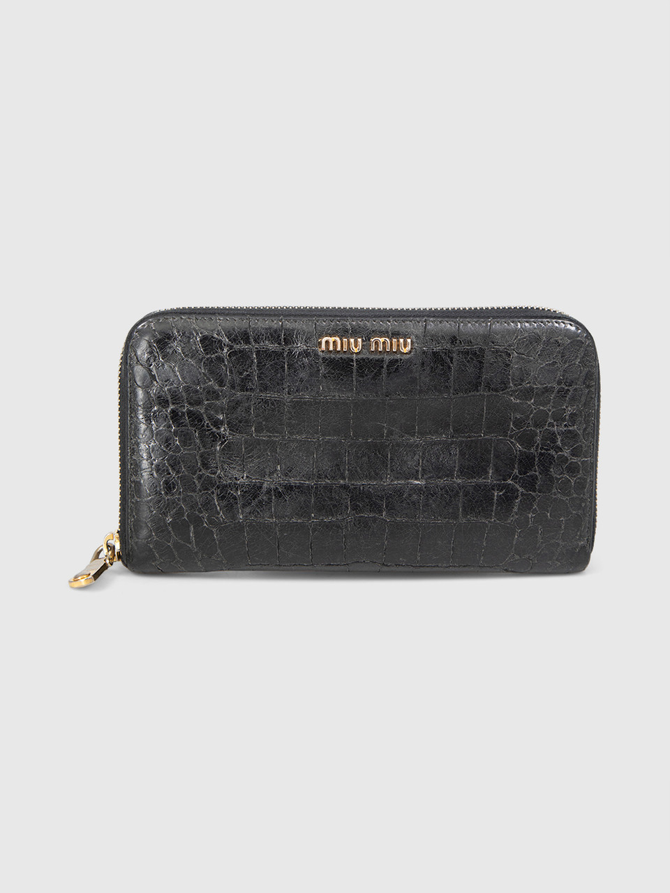 Miu Miu Black Croc Embossed Leather Wallet