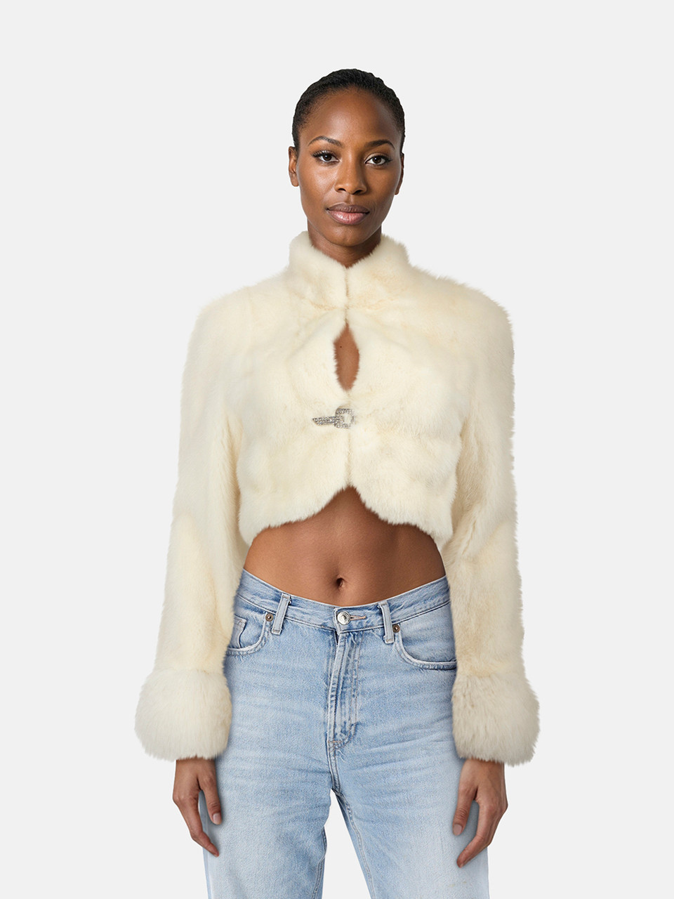 Escada White Mink Fur Cropped Jacket