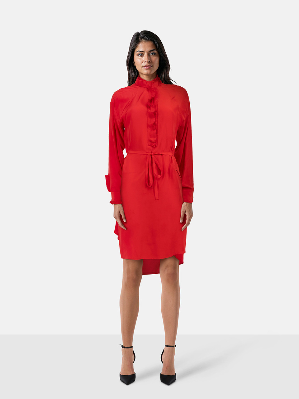 Zadig & Voltaire Red Silk Long Sleeve Midi Dress
