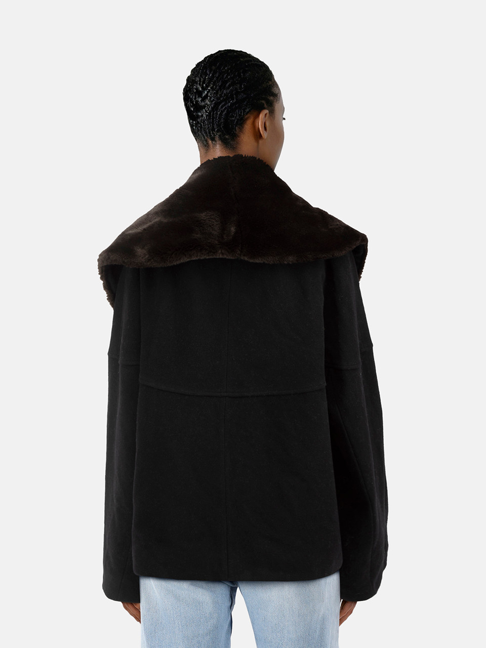 Nicole Farhi Black Wool Faux Fur Collar Coat