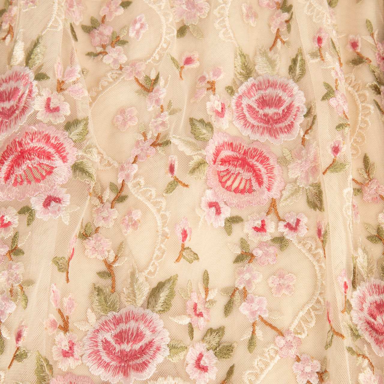 Needle & Thread Pink Floral Embroidered Midi Skirt