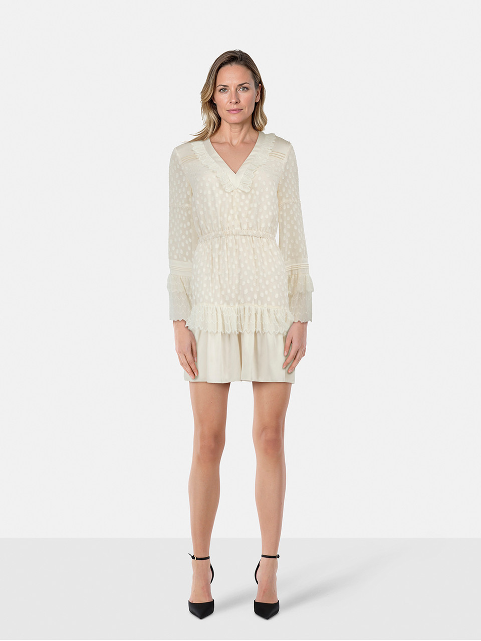 Alexis White Polkadot Long Sleeves Dress