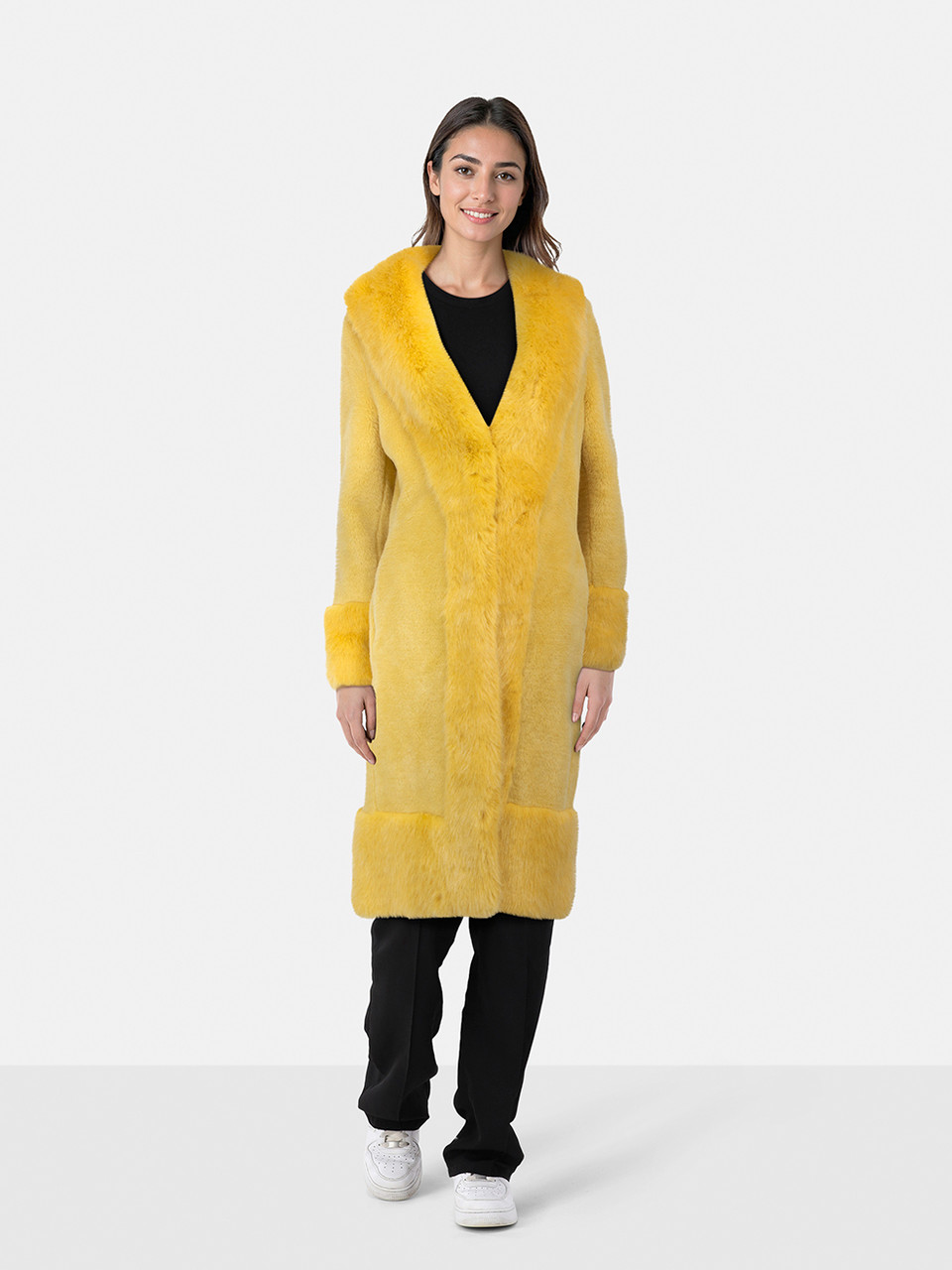 Shrimps AW19 Yellow Faux Fur Long Coat