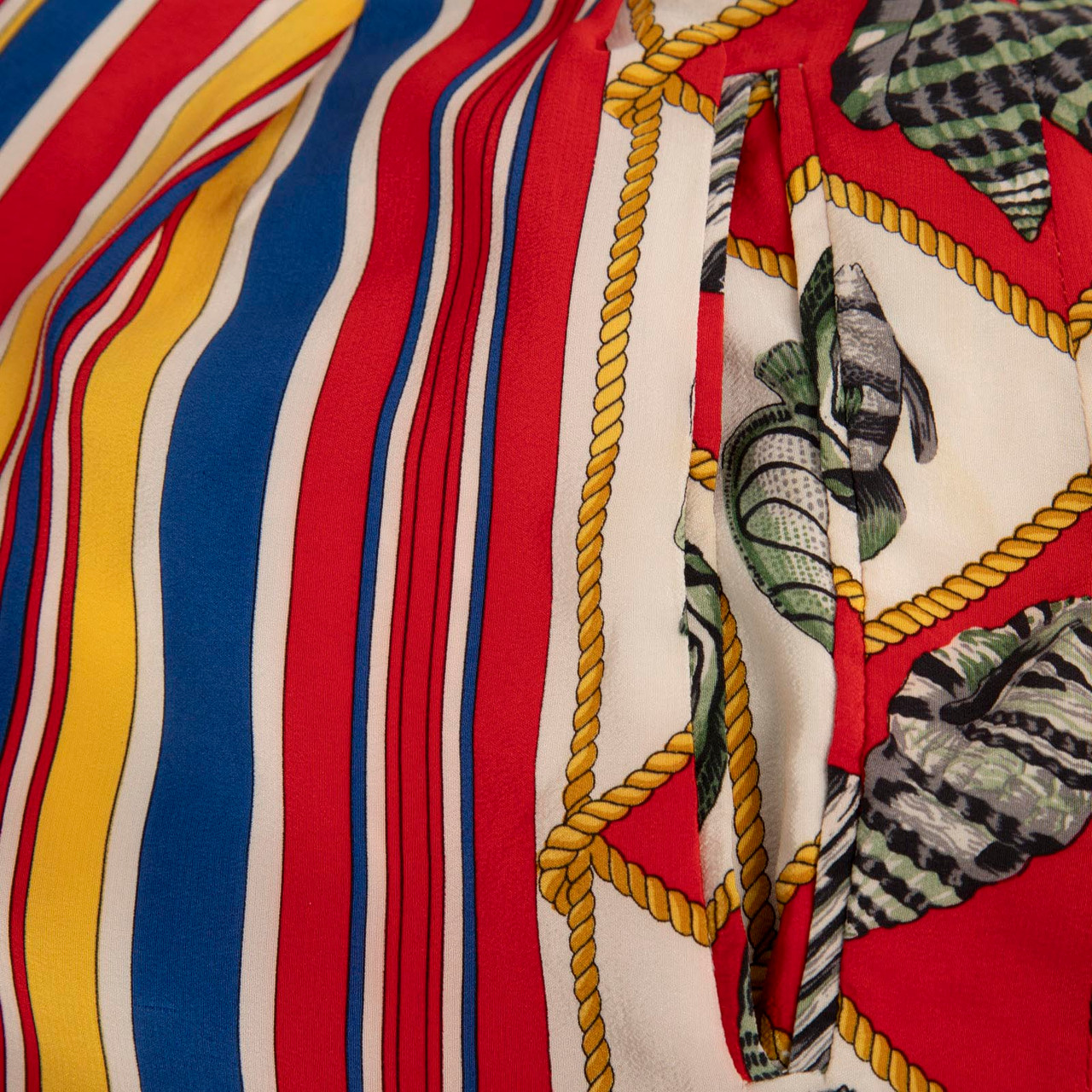 Etro Stripe & Fish Print Silk Knee Length Shorts