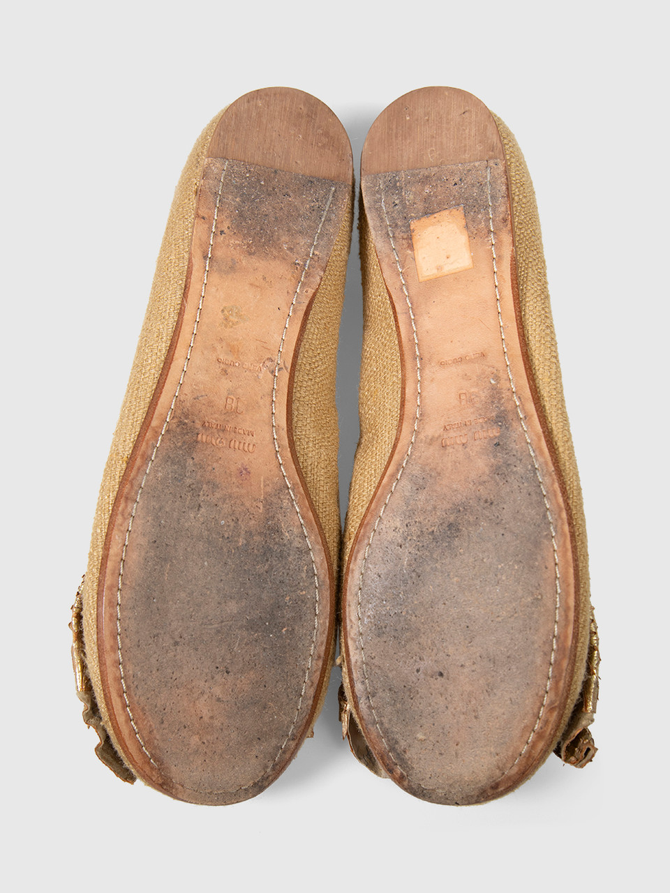 Miu Miu Beige Raffia & Snakeskin Bow Flats