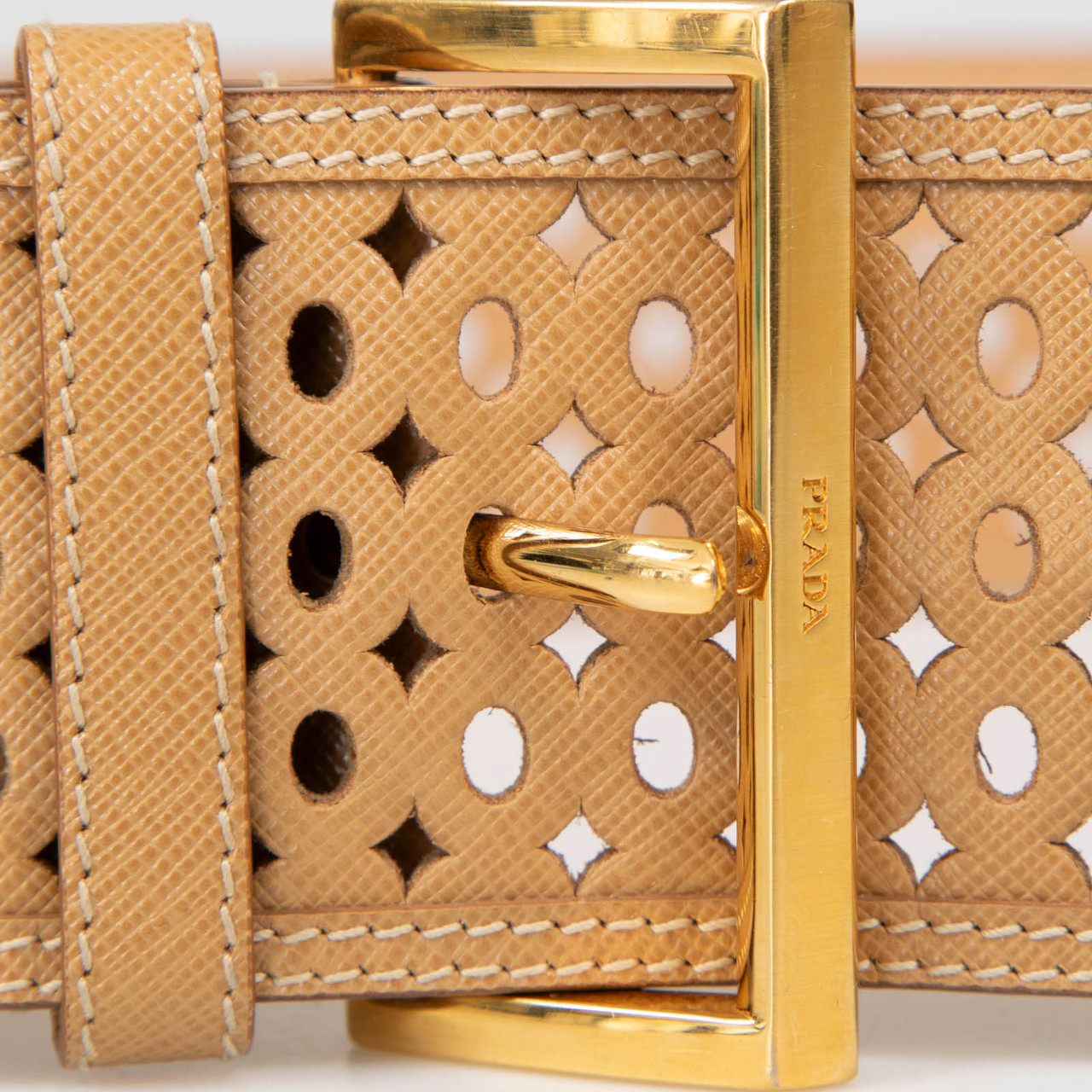 Prada Brown Leather Perforated Belt