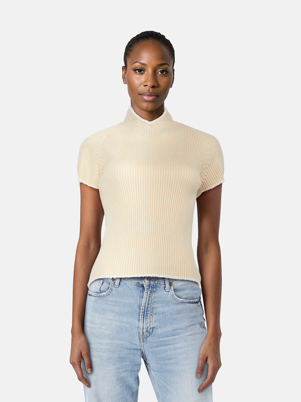Dior Ecru Ribbed Short Sleeve Jumper
