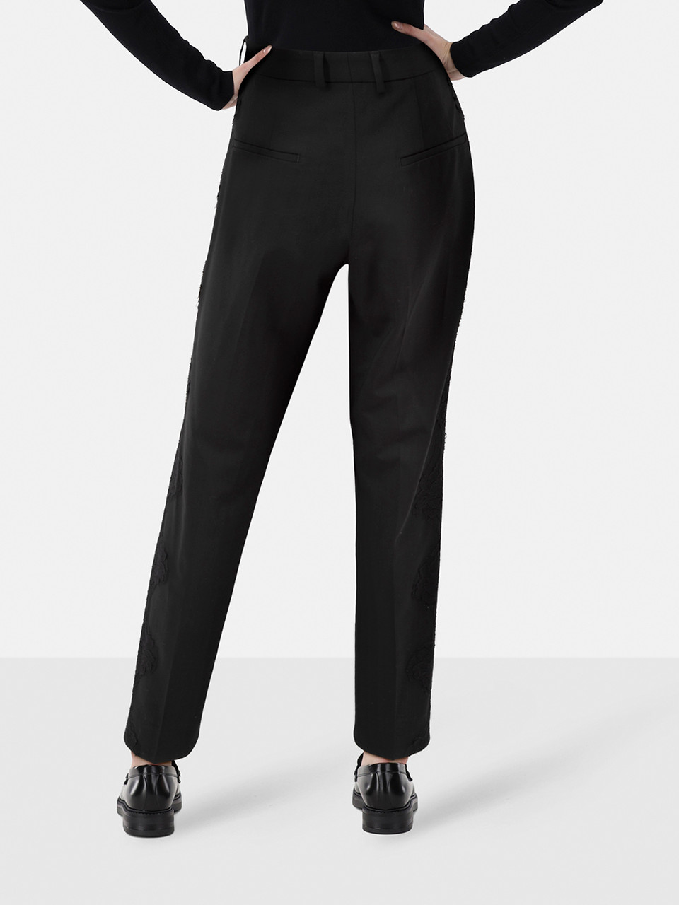 Dolce & Gabbana Black Wool Lace Trim Trousers