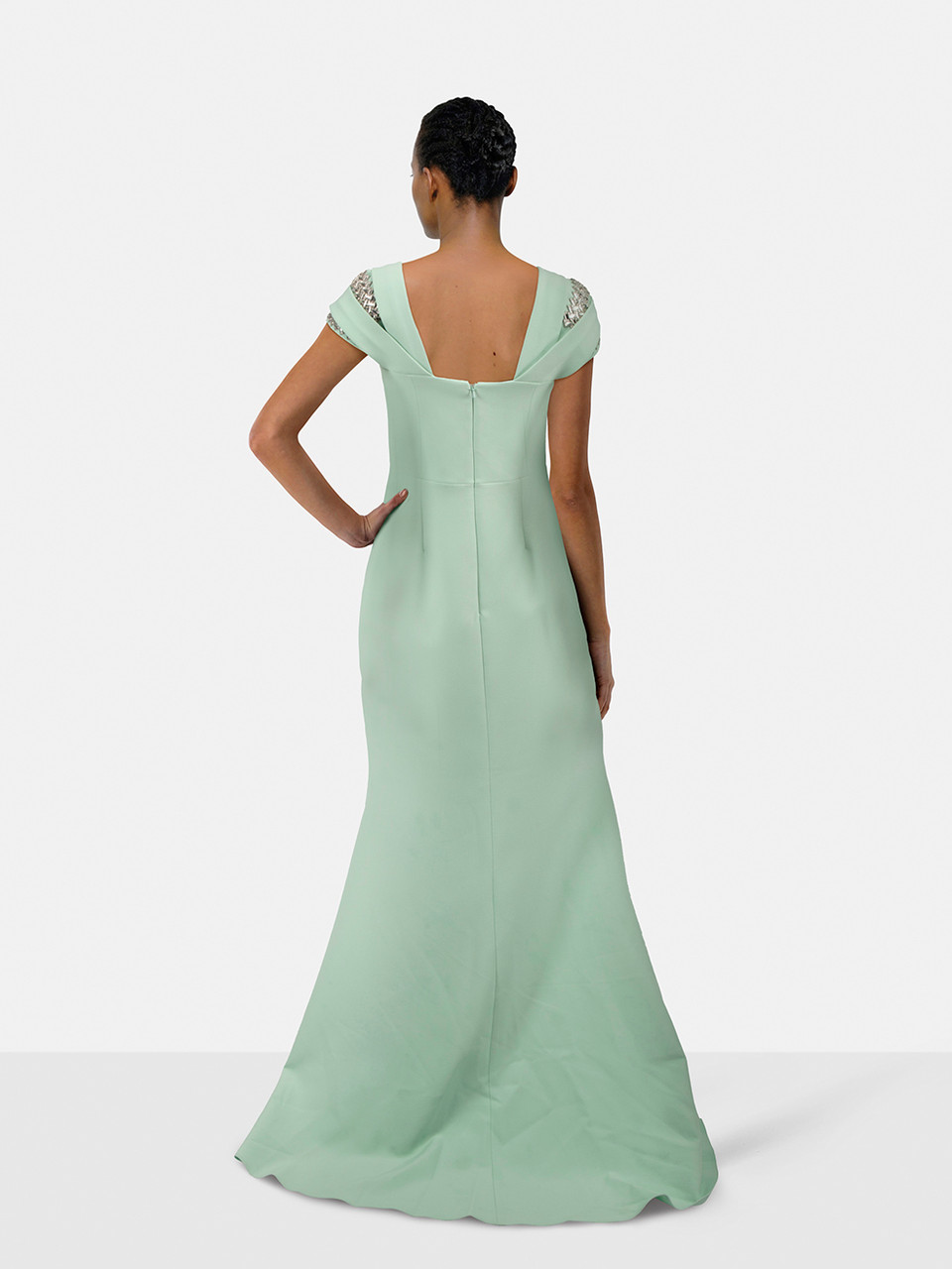 Safiyaa Mint Green Embellished Shoulder Gown