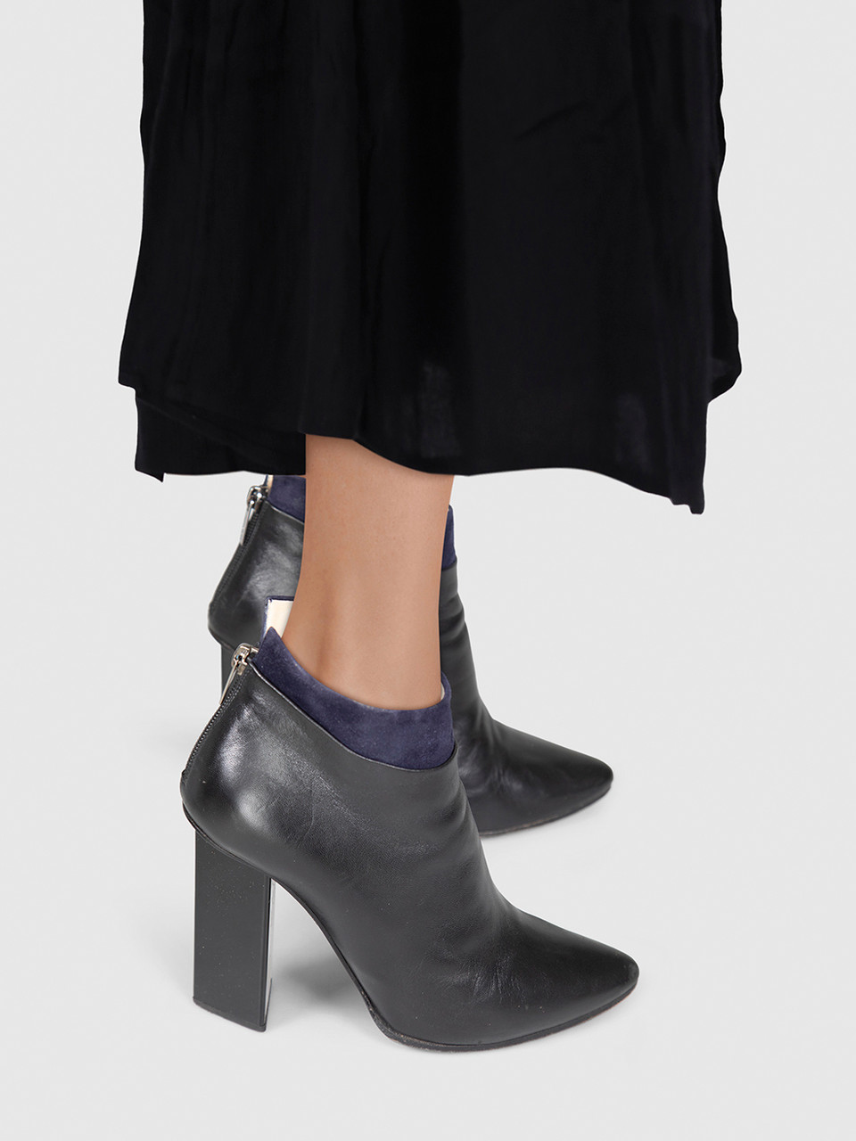 Jimmy Choo Black Leather Suede Trim Boots