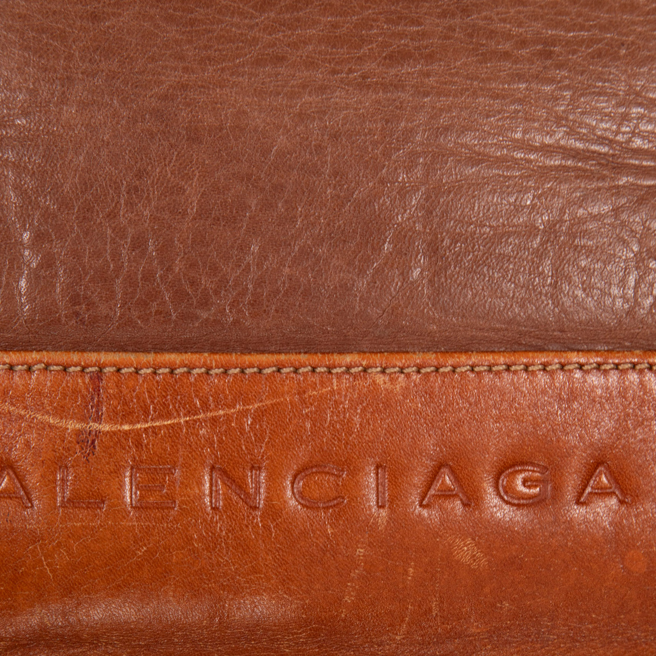 Balenciaga Brown Leather Embossed Logo Handbag