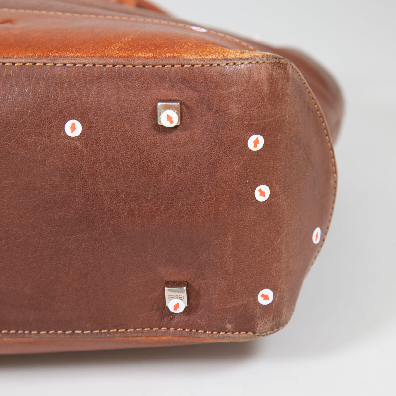 Balenciaga Brown Leather Embossed Logo Handbag