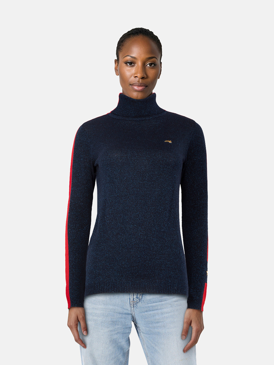 Bella Freud Navy Metallic Turtleneck Sweater