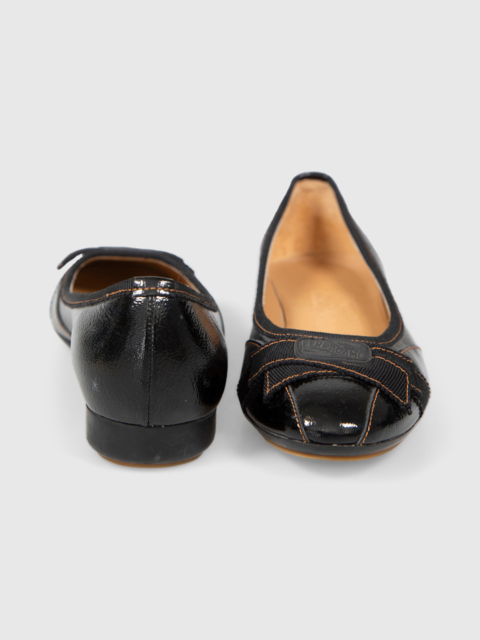 Salvatore Ferragamo Black Leather Grosgrain Flats