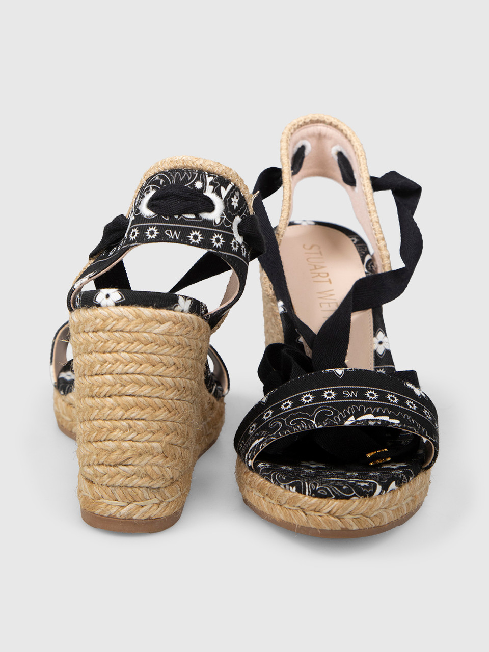 Stuart Weitzman Black Floral Wedge Sandals