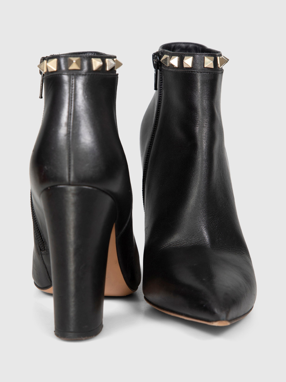 Valentino Garavani Black Leather Pointed Studded Boots