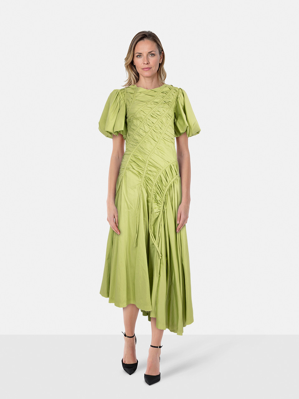 Aje Green Drawstring Midi Dress