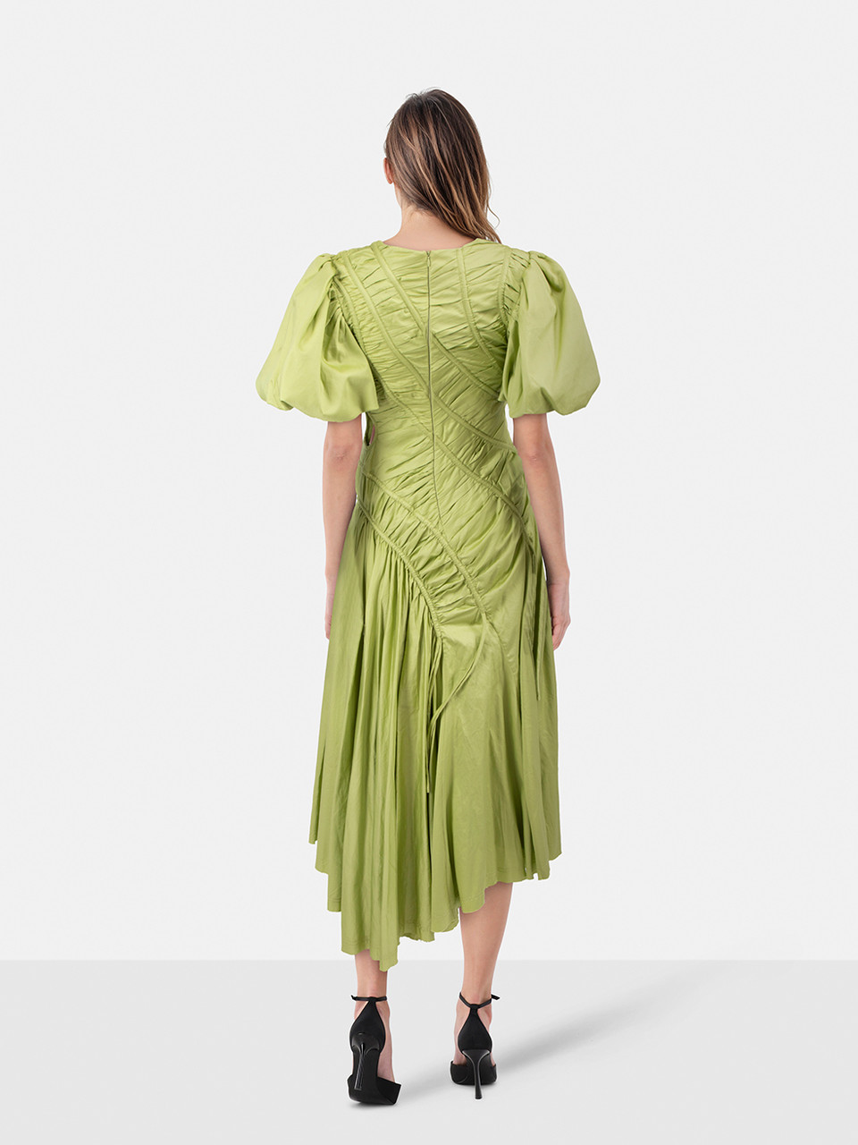 Aje Green Drawstring Midi Dress