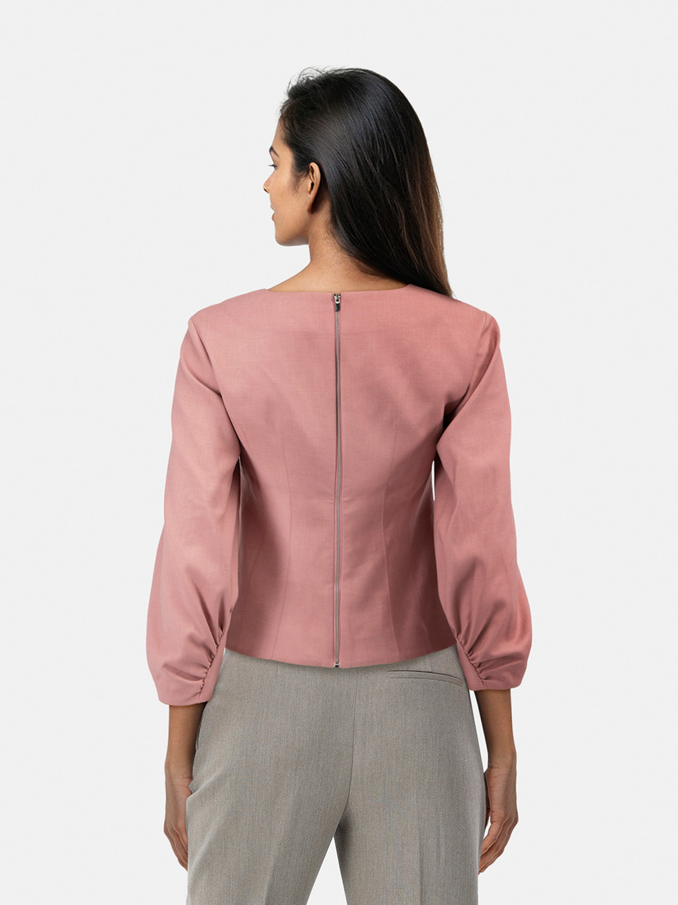 Tibi Pink V-Neck Long Sleeve Blouse