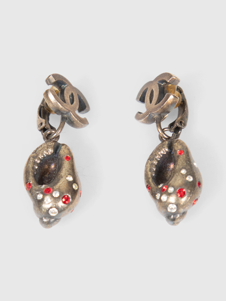 Chanel 2005 Vintage Shell Crystal CC Earrings