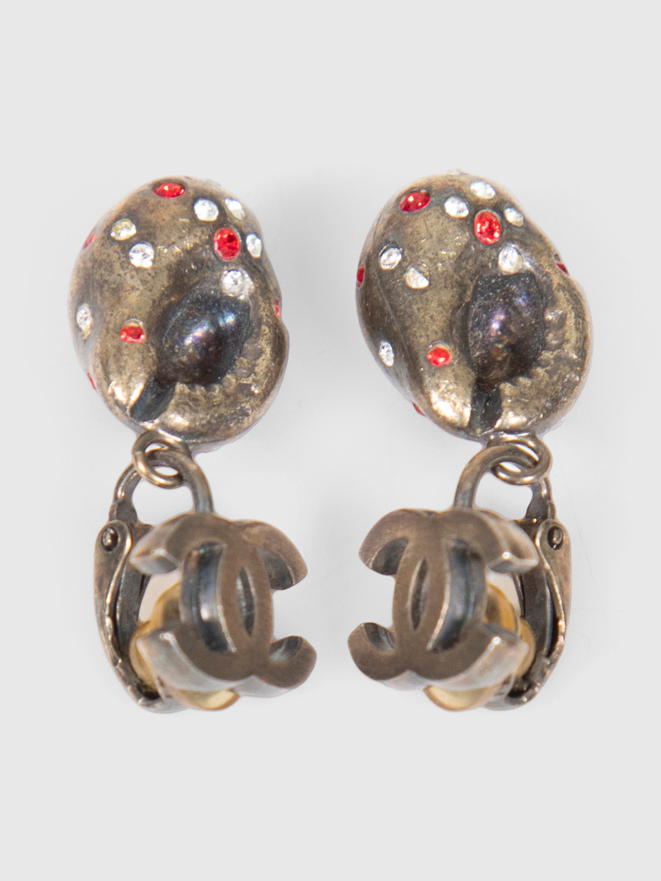 Chanel 2005 Vintage Shell Crystal CC Earrings