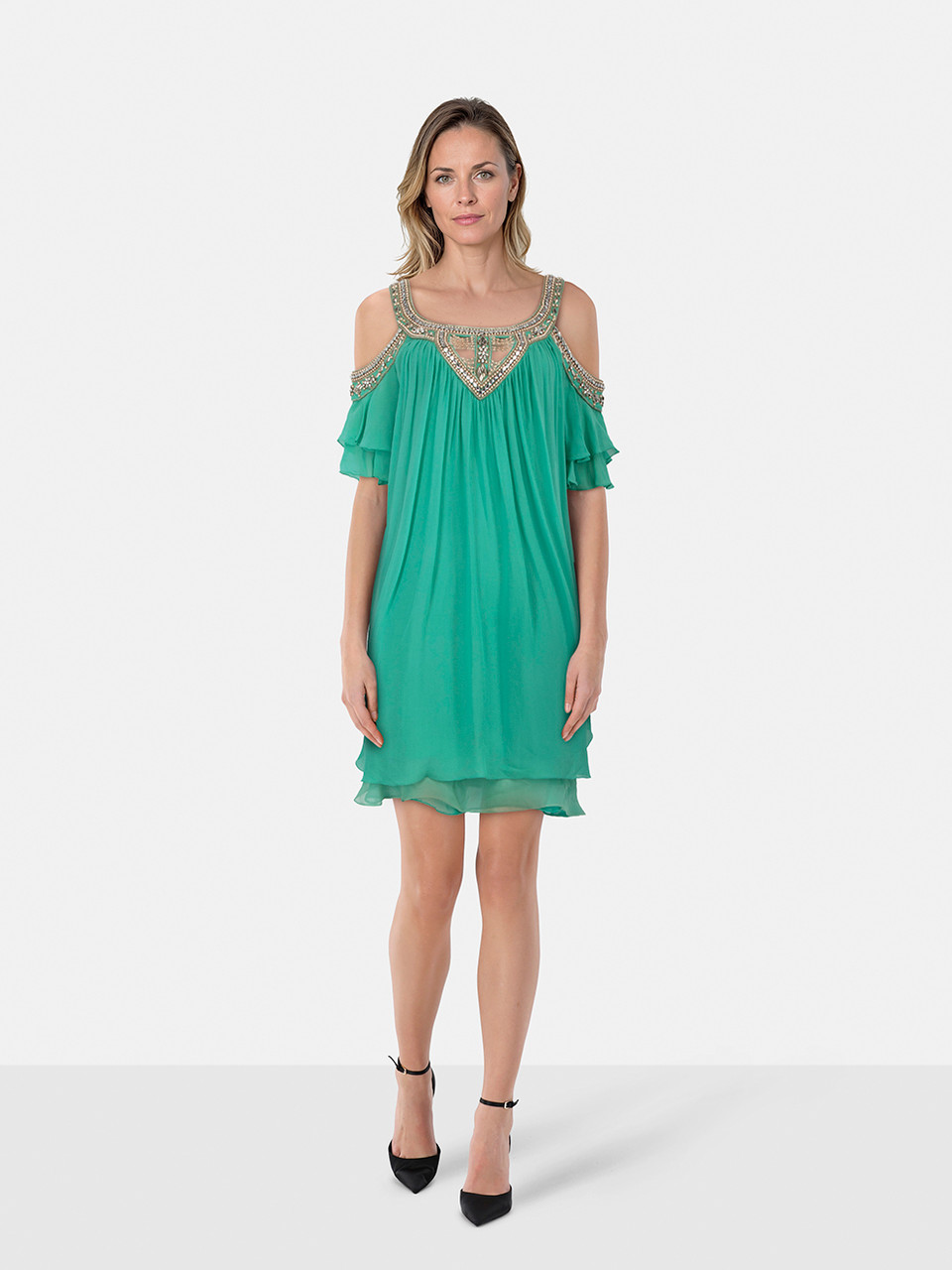 Temperley London Green Silk Embellished Dress