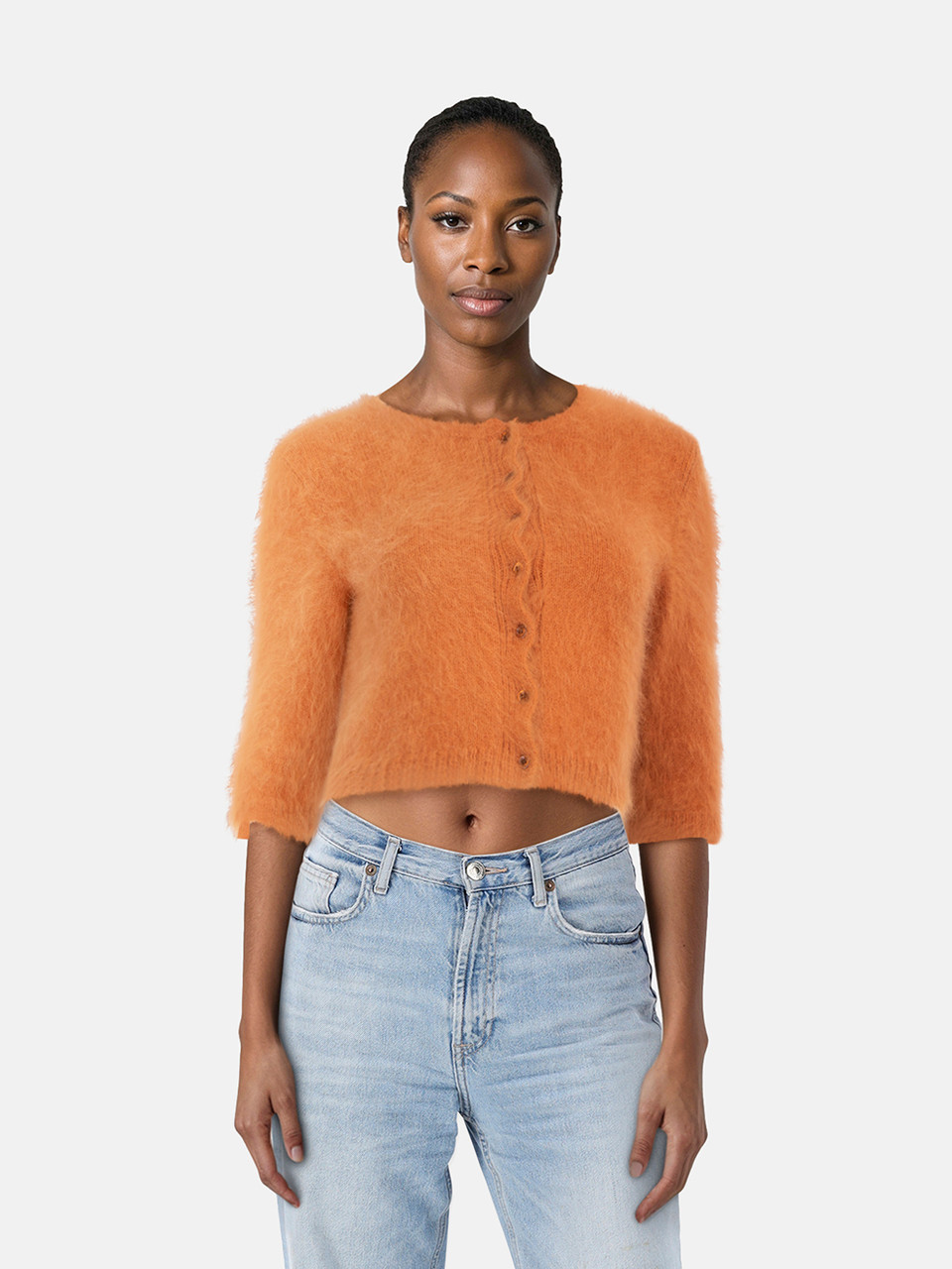 Valentino Garavani Orange Angora Mid Sleeves Cardigan