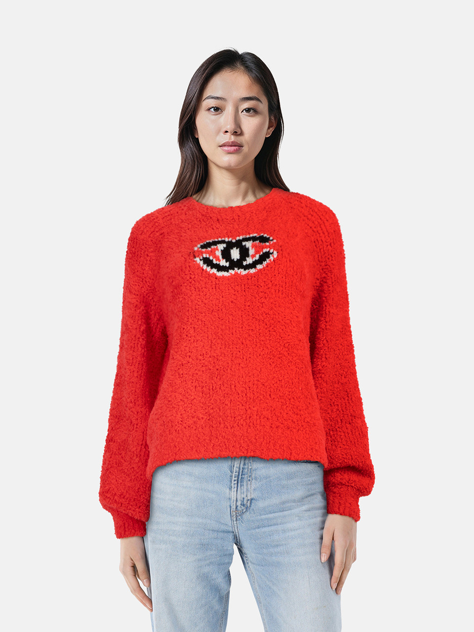 Chanel Red Wool Teddy Knit CC Jumper
