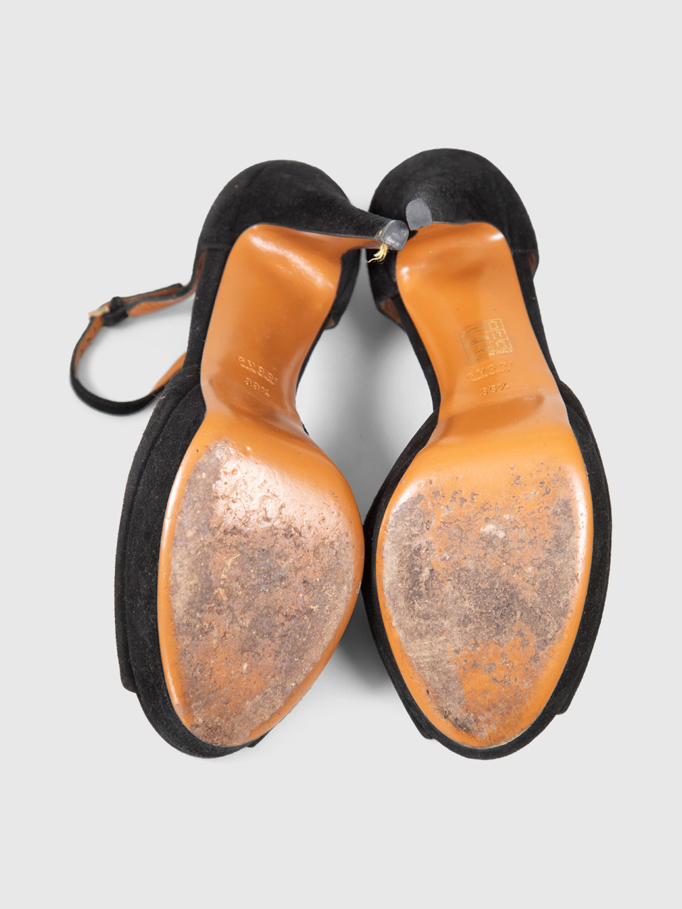 Gucci Black Suede Platform Peep Heels