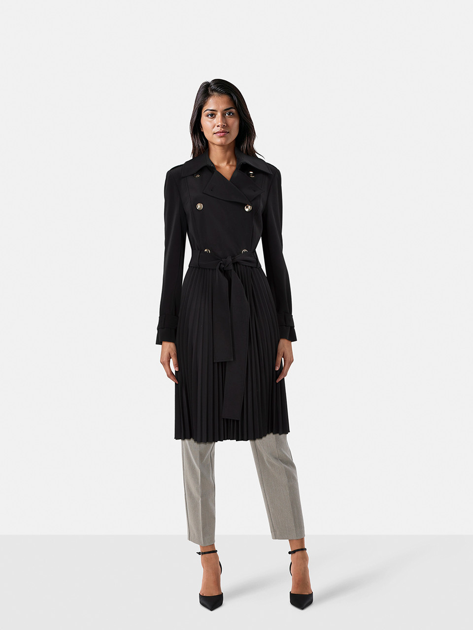 Escada Black Double Breasted Pleated Coat