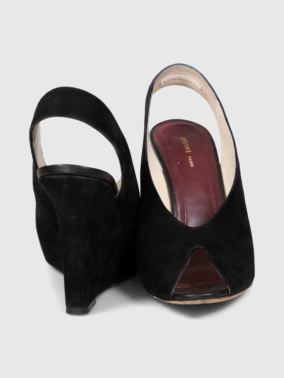 Céline Black Suede Sling Back Wedges