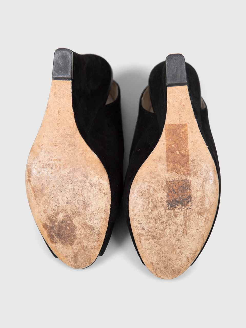 Céline Black Suede Sling Back Wedges