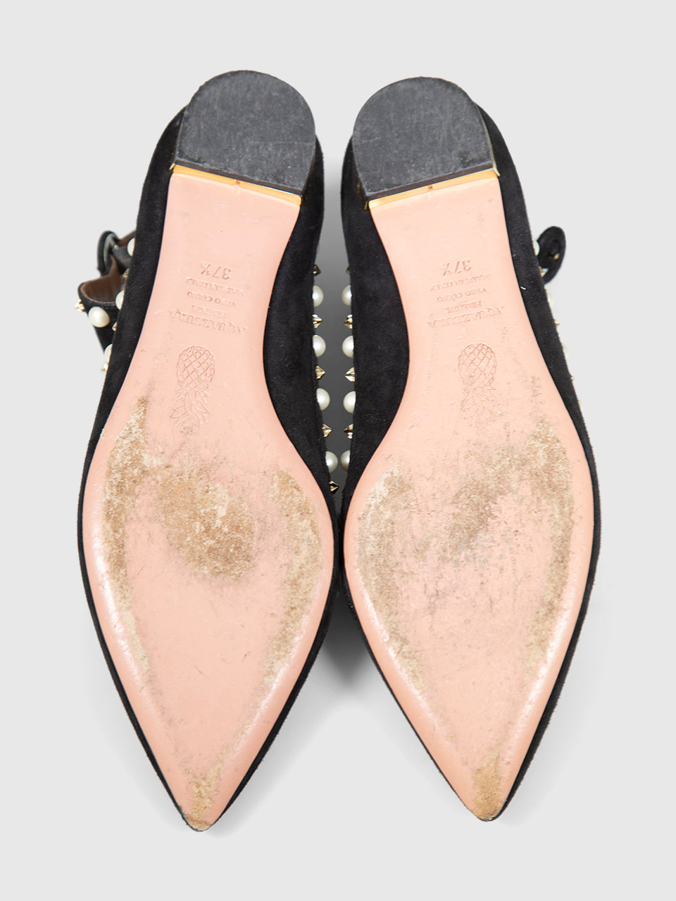 Aquazzura Black Faux Pearl Embellished Flats